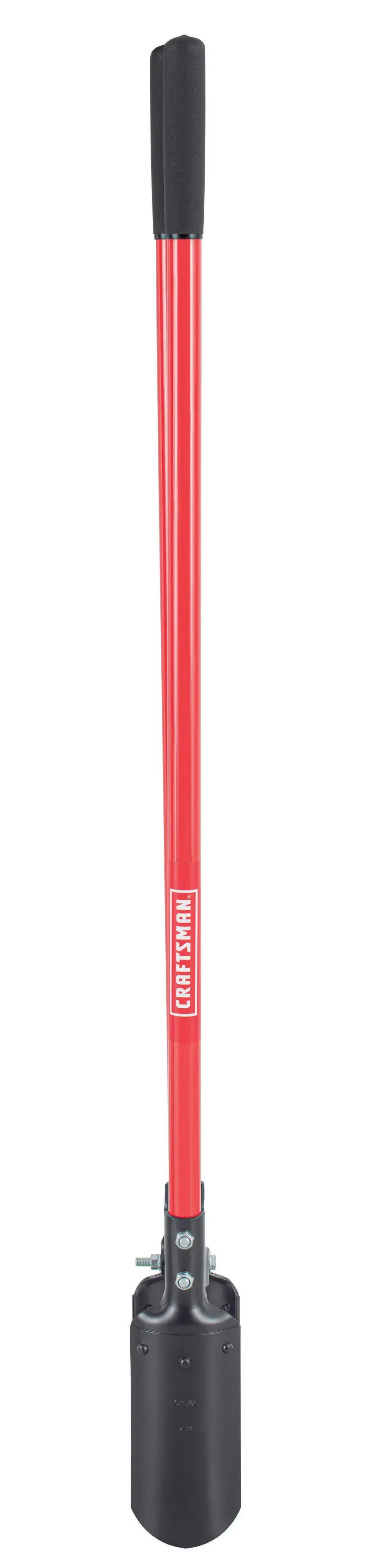 Two Handle Post Hold Digger with fiberglass handles and cushioin grips, rear-facing 