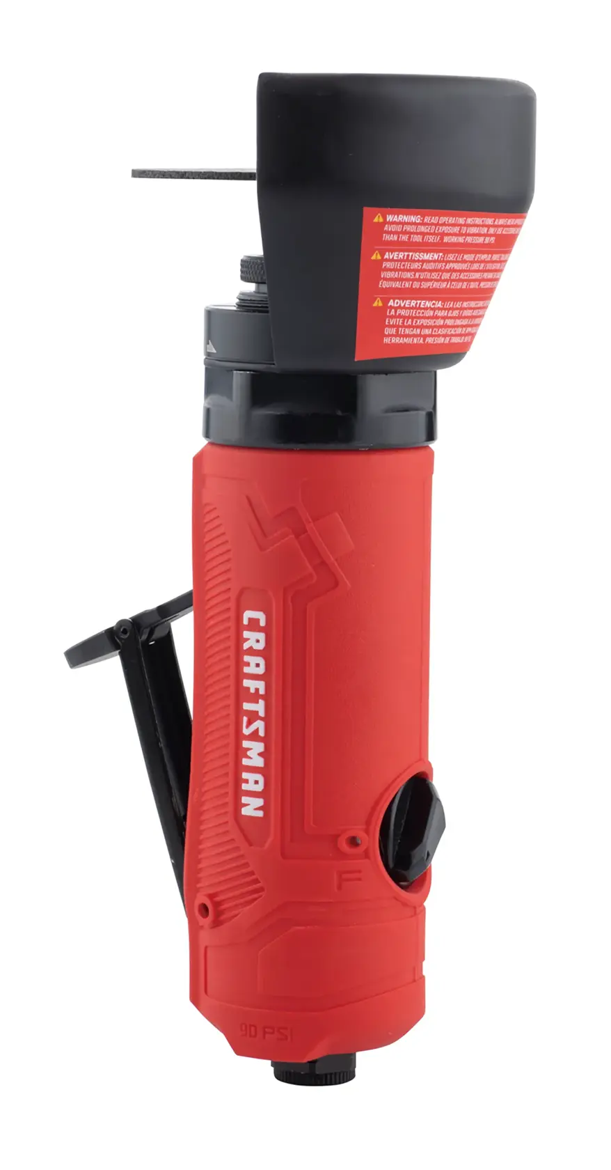 Craftsman pneumatic cut-off tool CM76CGA red with black safety guard white background beauty shot front angle