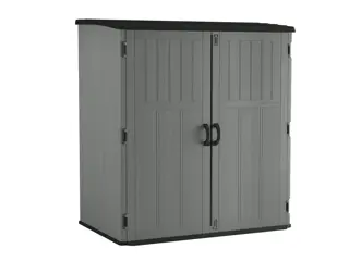 Craftsman gray outdoor storage cabinet with double doors and black top, front angle, CMXRCSCBMSC6252.