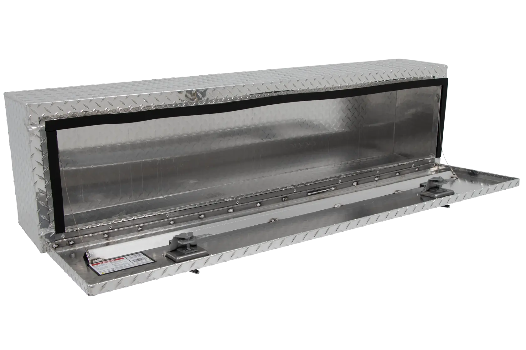 Craftsman CMXTBAD64019032 silver aluminum truck tool box with diamond plate pattern, open front view.