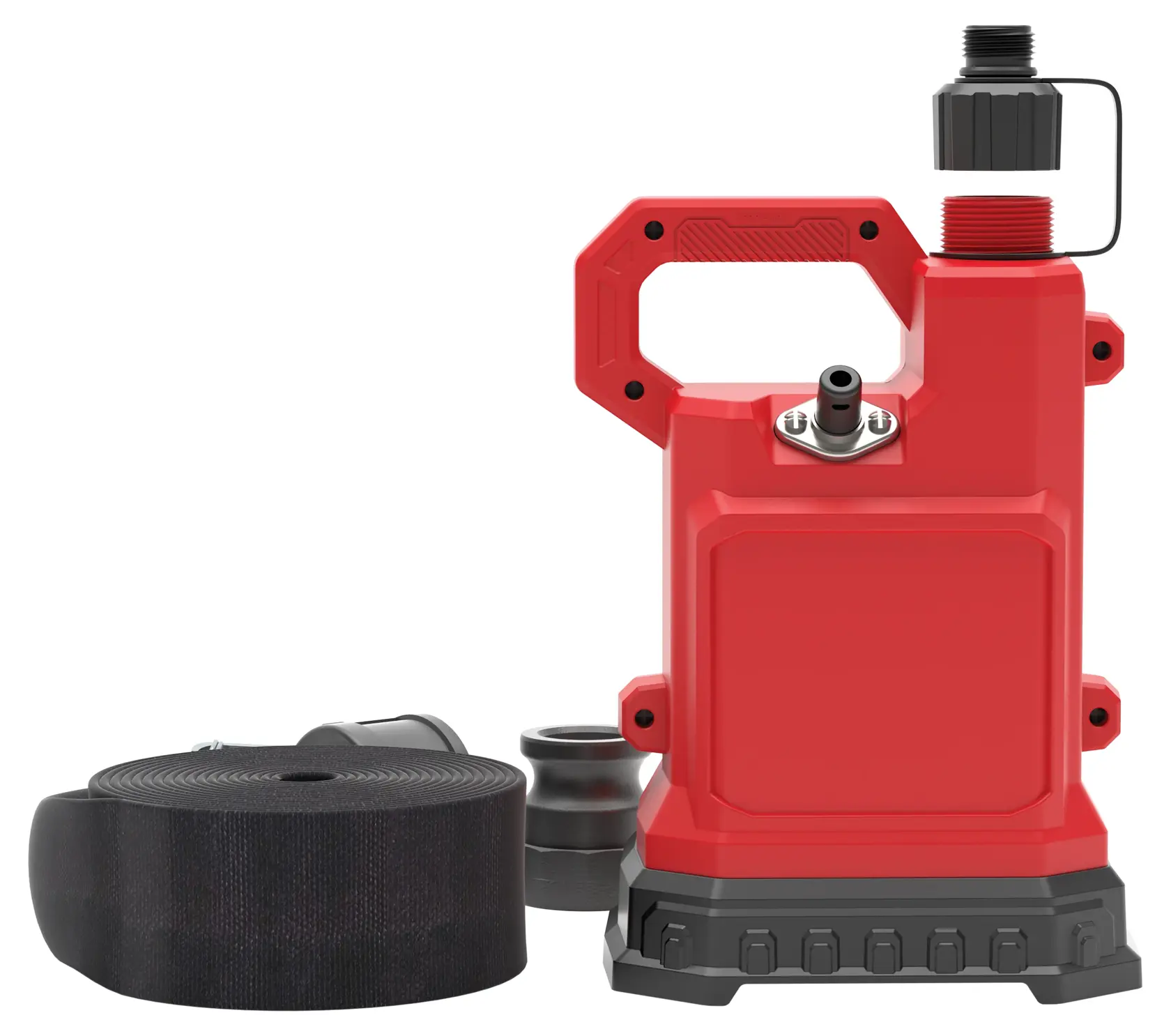 1-4HP WATER/UTILITY PUMP REINFORCED THERMOPLASTIC SUBMERSIBLE WITH PVC LAYFLAT HOSE KIT AND ADAPTERS BACK VIEW