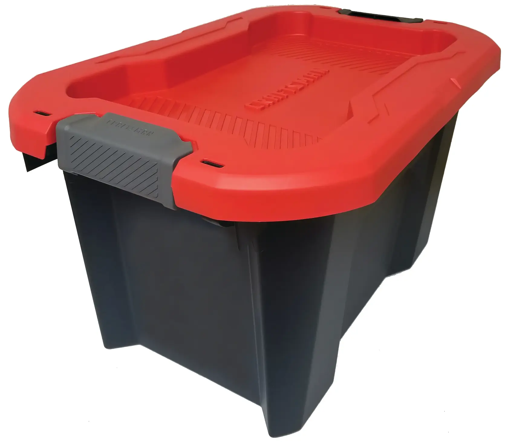 Craftsman storage tote CMXXPBP40GTW plastic bin with red lid, white background beauty shot, front angle