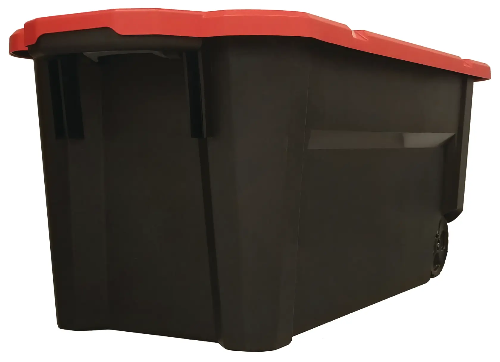 Craftsman large black storage bin with red lid CMXZVBE38329 white background beauty shot low angle