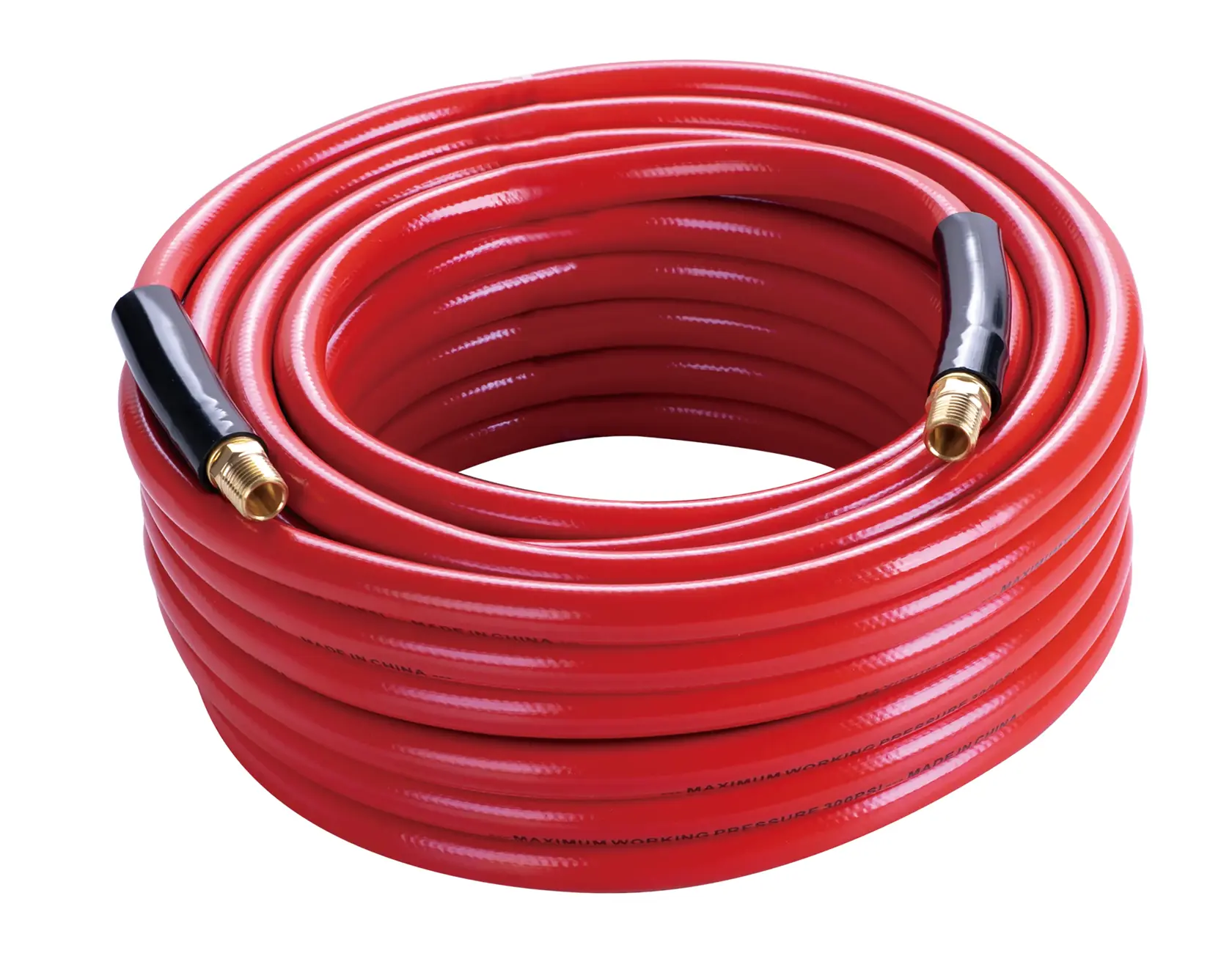 Craftsman air hose red coiled with black ends SKU CMXZTSG1077 white background beauty shot front angle