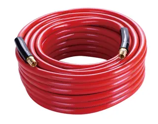 Craftsman air hose red coiled with black ends SKU CMXZTSG1077 white background beauty shot front angle
