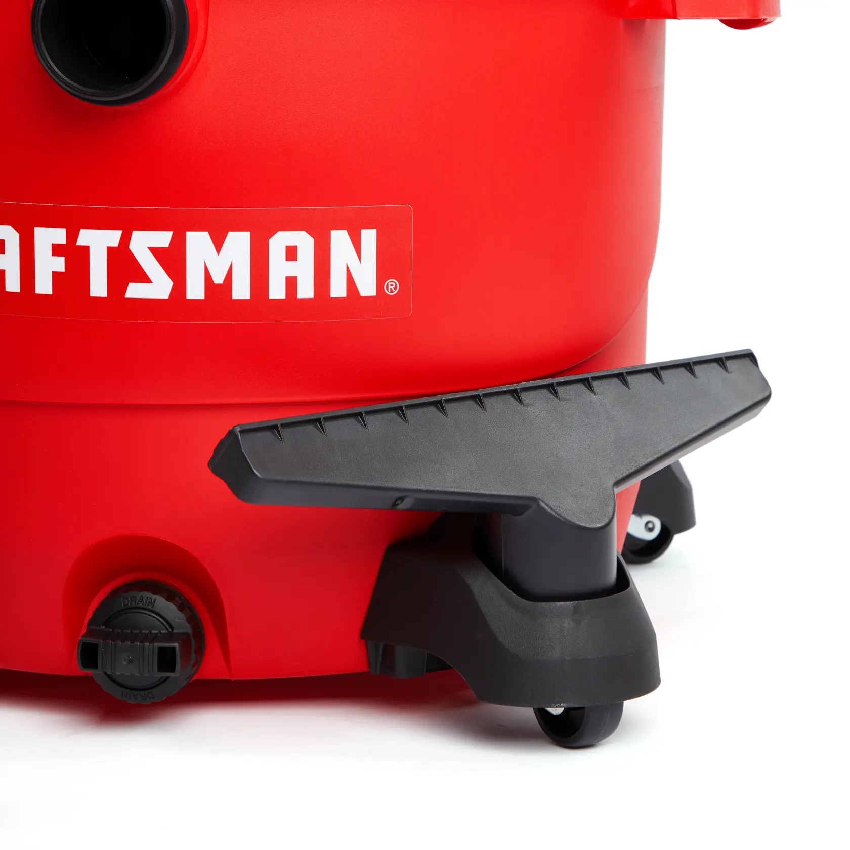 CRAFTSMAN 2-1/2 inch Wet Nozzle Wet/Dry Vac Attachment  seated on caster storage foot of vac