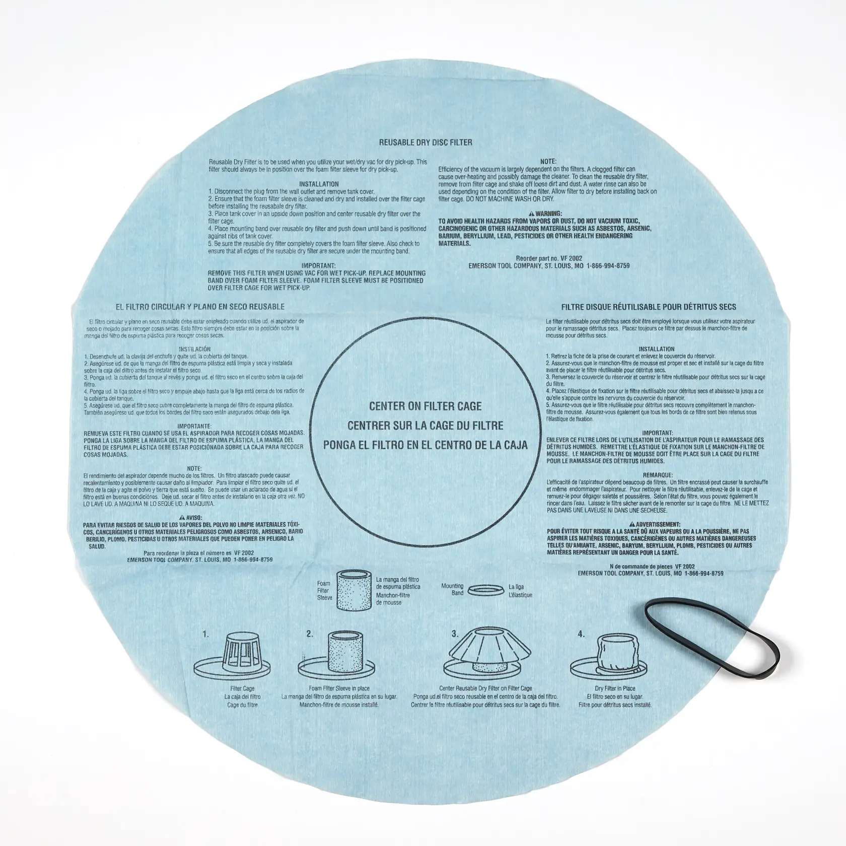 Top view of CRAFTSMAN Reusable Dry Filter for Shop-Vac brand wet dry shop vacuums