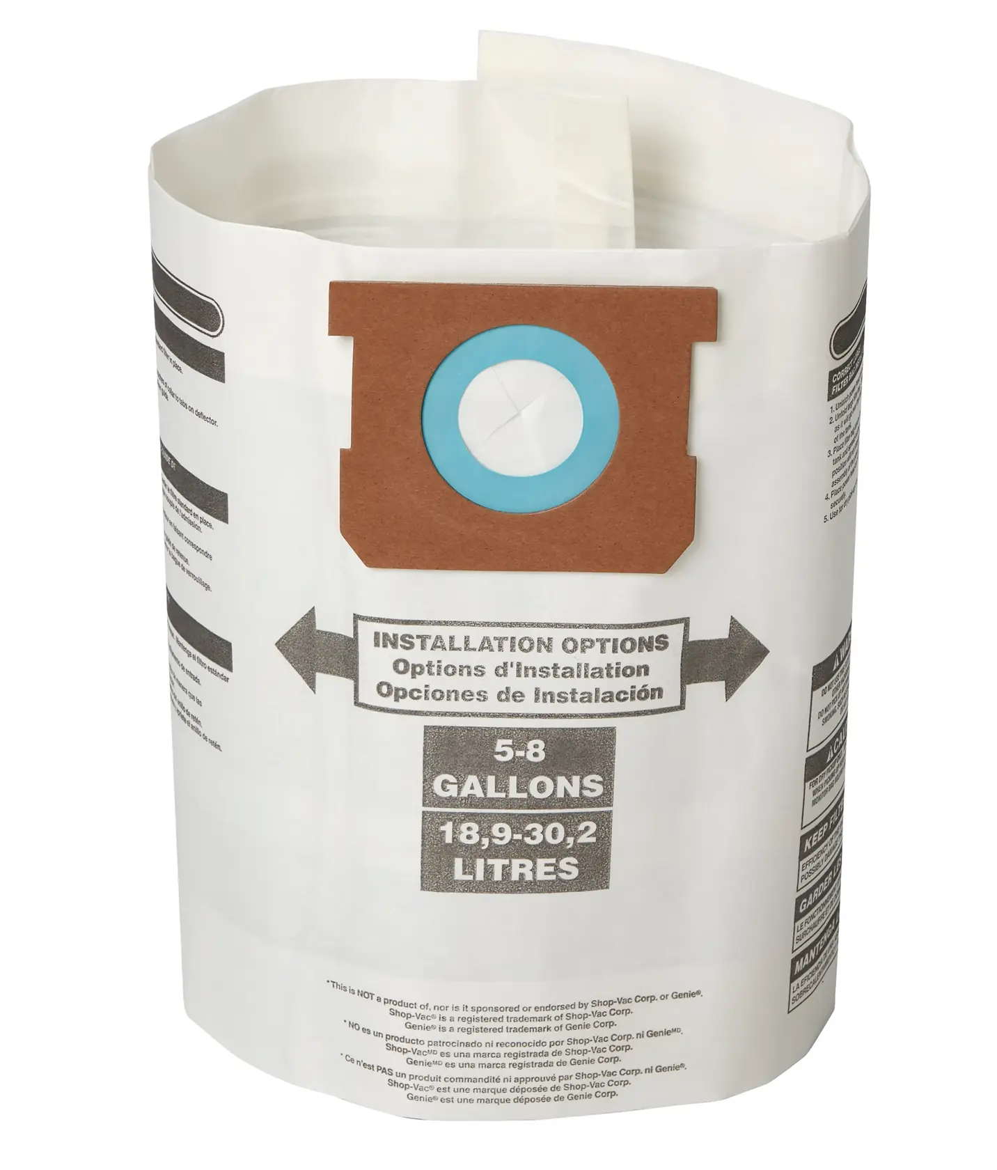 Front facing CRAFTSMAN Fits Shop Vac Dust Collection Bags for 5-8 Gallon Shop-Vac Brand Vacuums