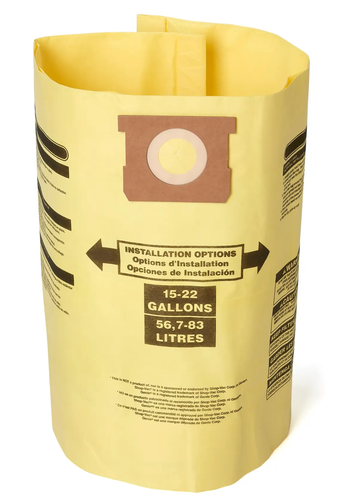 Front facing CRAFTSMAN Fits Shop Vac Fine Dust Collection Bags for 15-22 Gallon Shop-Vac Brand Vacs