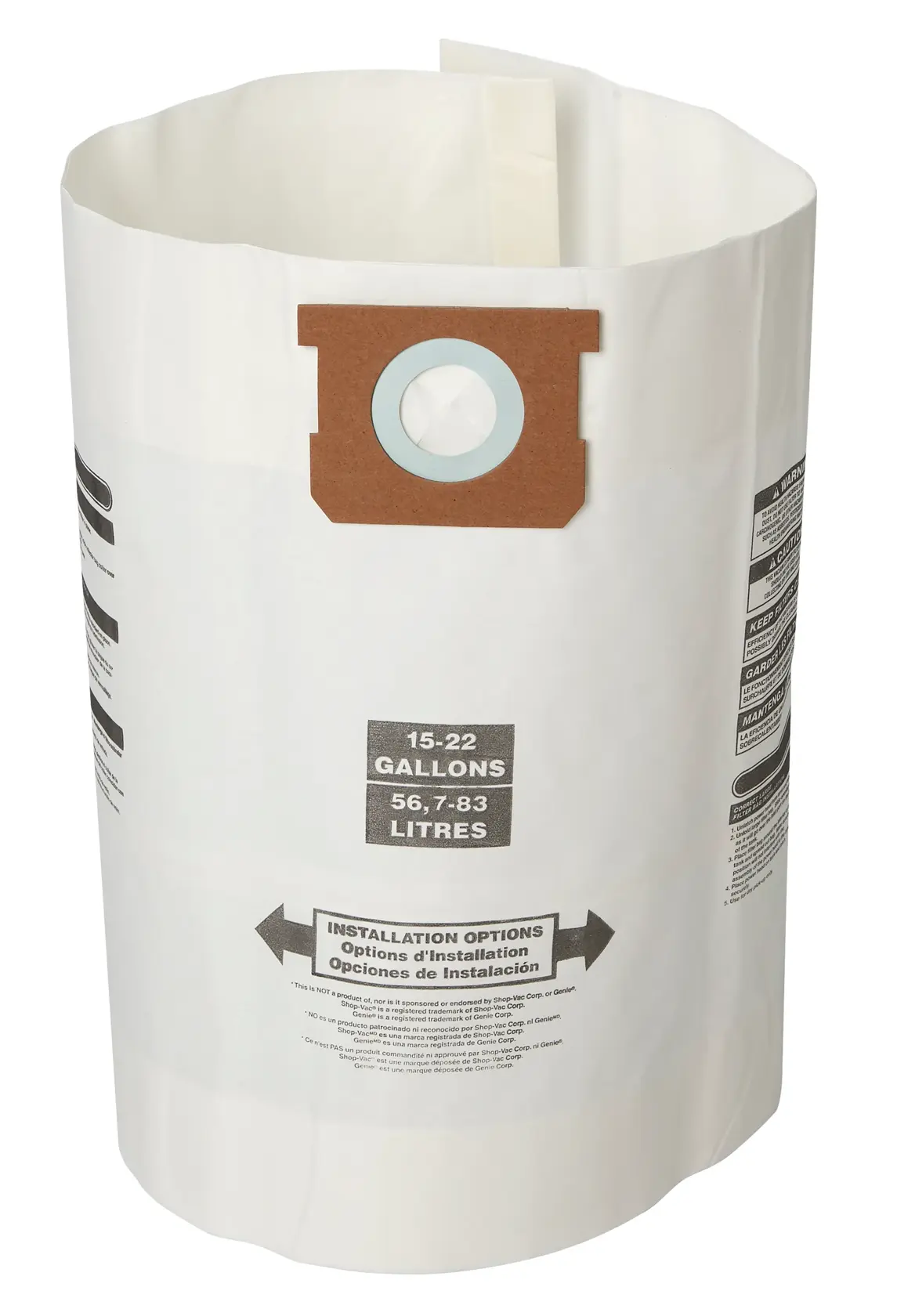 Front facing CRAFTSMAN Fits Shop Vac Dust Collection Bags for 15-22 Gallon Shop-Vac Brand Vacuums