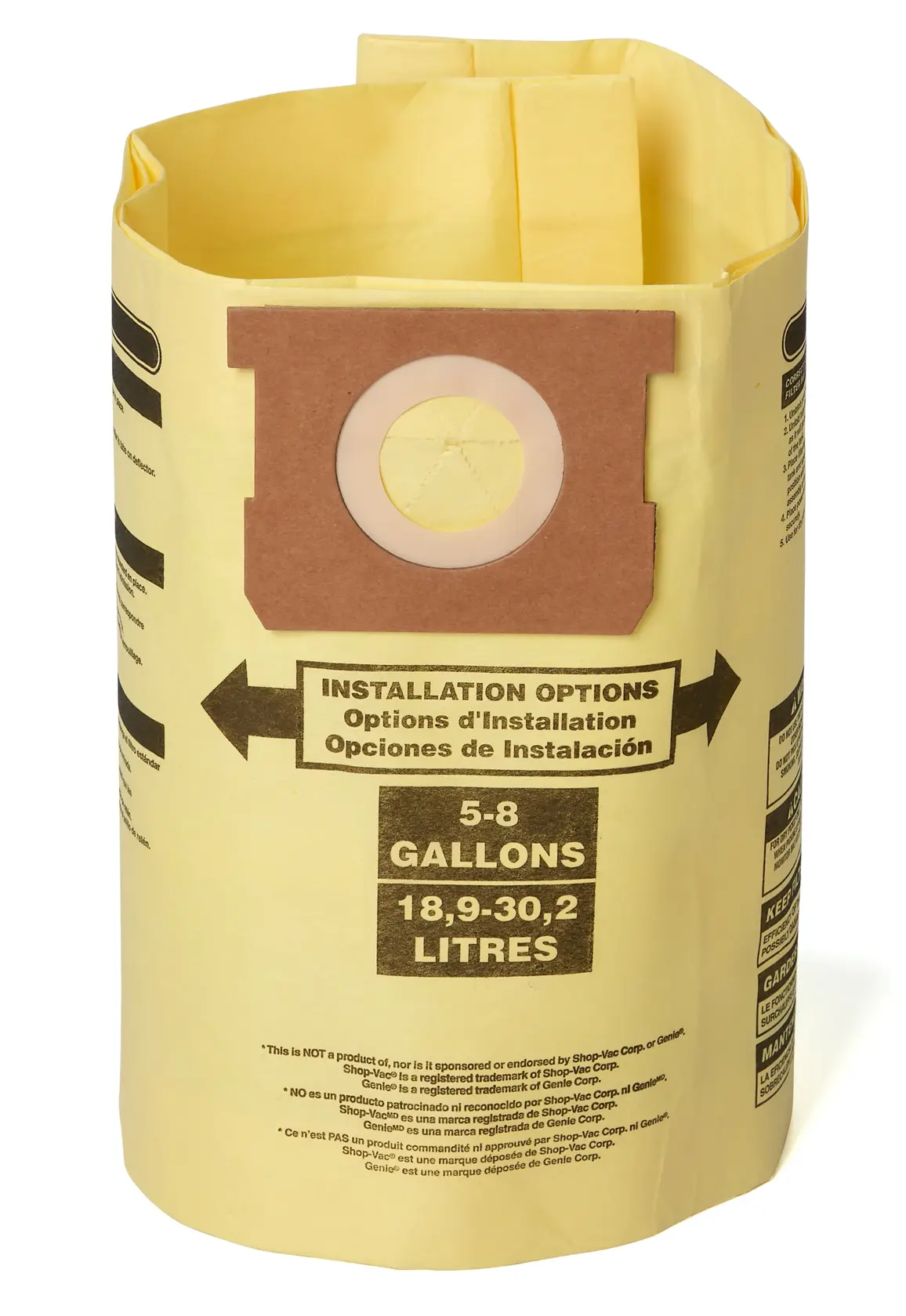 Front facing CRAFTSMAN Fits Shop Vac Fine Dust Collection Bags for 5-8 Gallon Shop-Vac Brand Vacuums