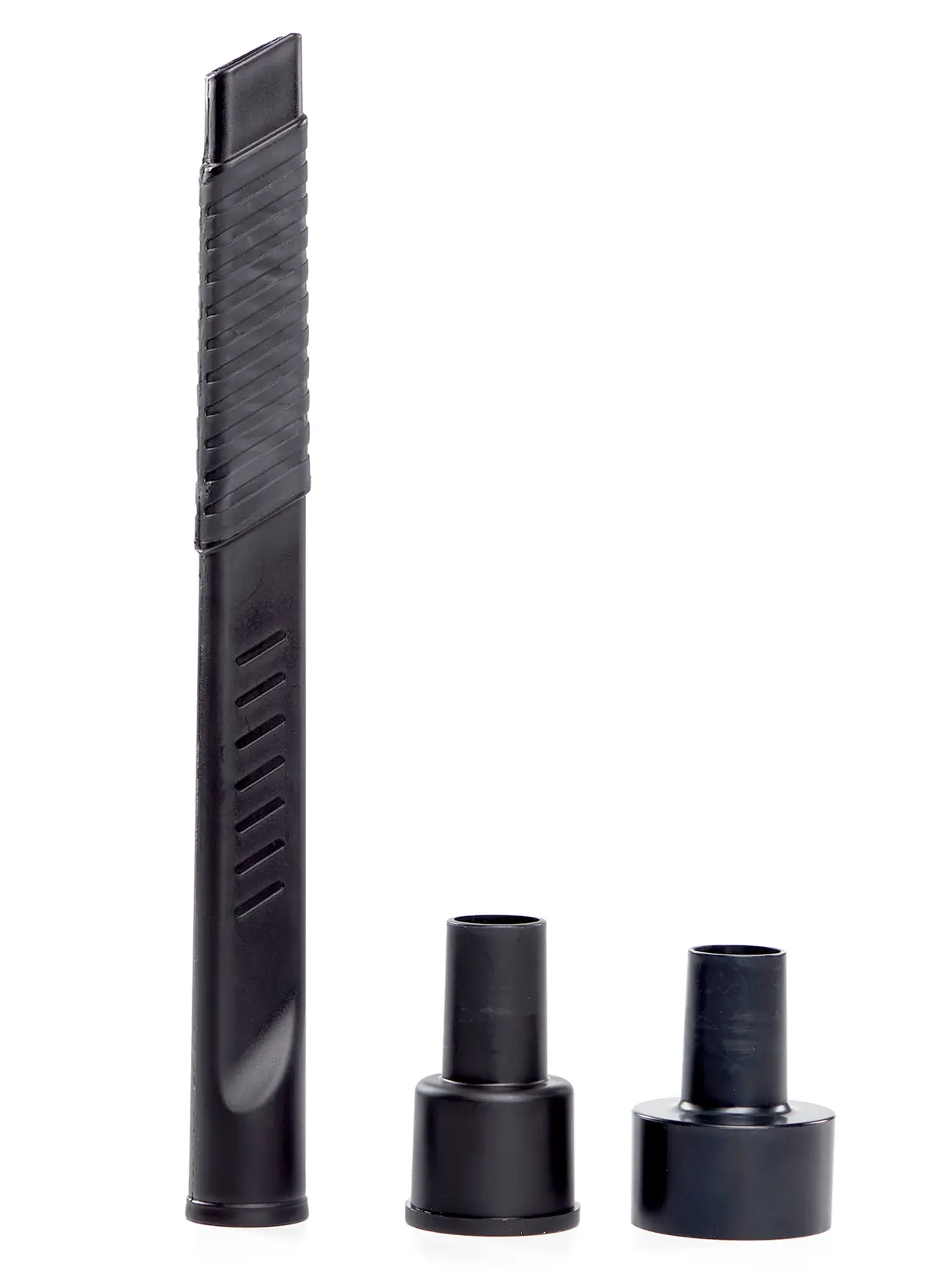 Front view of 3-piece CRAFTSMAN accessory kit containing flexible crevice tool and 2 adapters