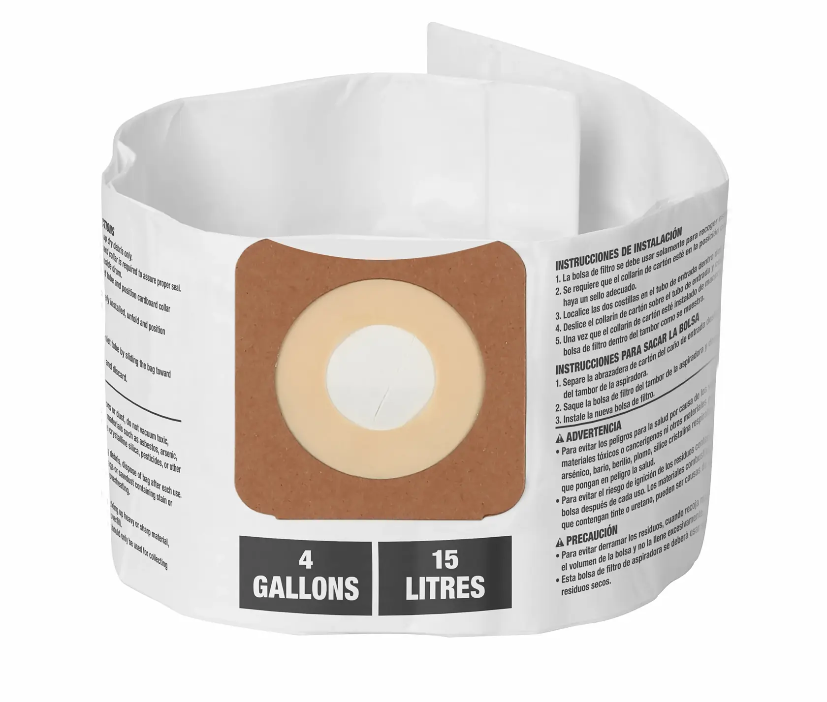 Front facing CRAFTSMAN General Debris Dust Collection Bag for 4 Gallon Shop Vacuum,