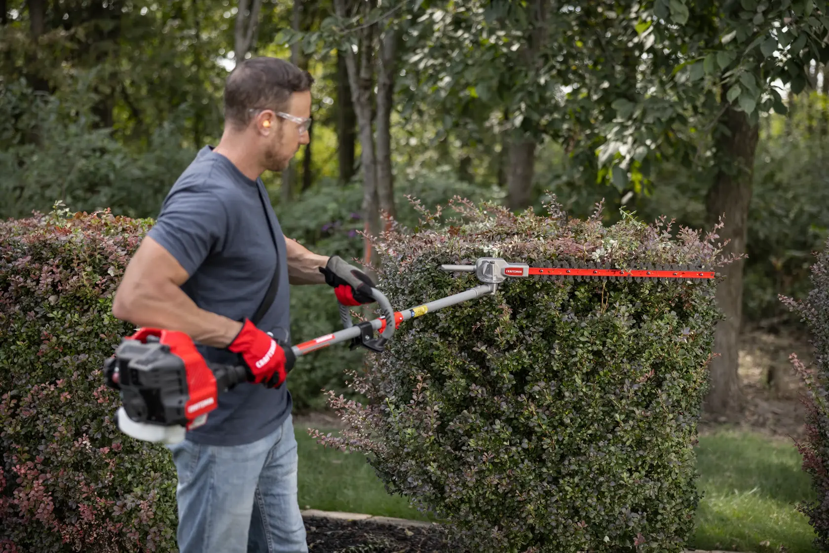 CRAFTSMAN Multi-Tool Attachment Hedge Trimmer cutting sides of hedges